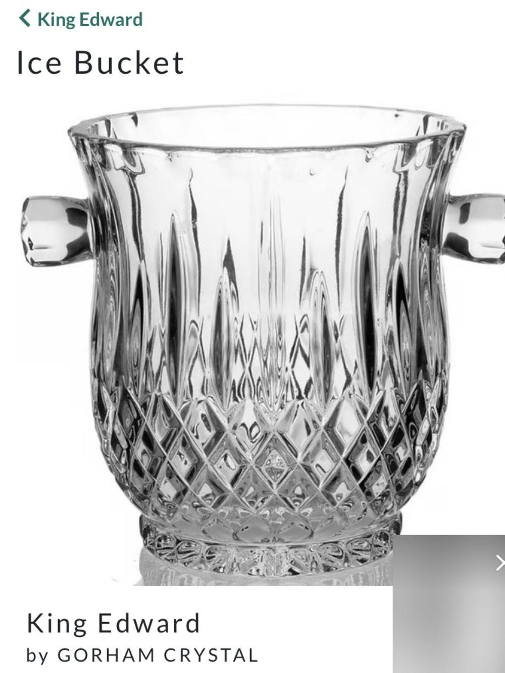 Vintage King Edward Full-Lead Crystal Ice Bucket by Gorham. 80’s - 90’s.